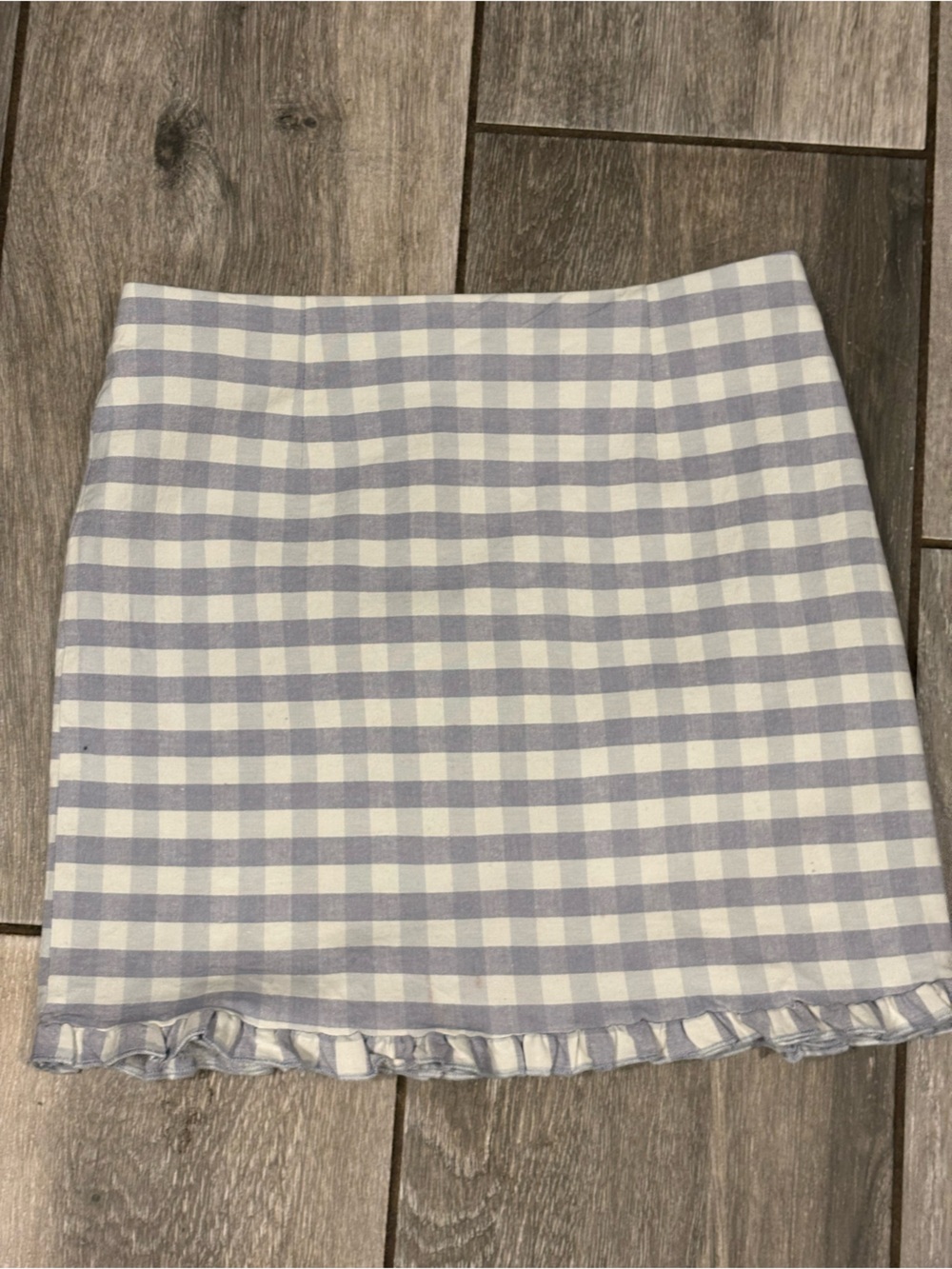 Light Gray and White Gingham Mini Skirt with Ruffle Hem